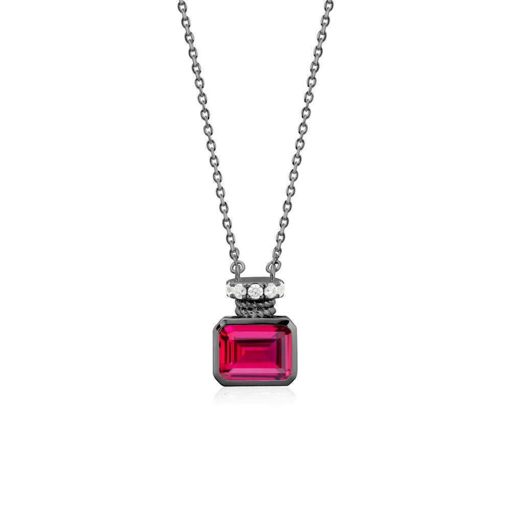 Solitaire Emerald Cut Ruby Necklace - LUO Jewelry #metal_black finish sterling silver