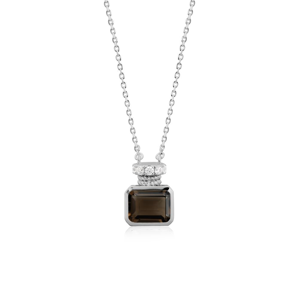 Bezel Set Emerald Cut Smoky Quartz Necklace - LUO Jewelry #metal_platinum
