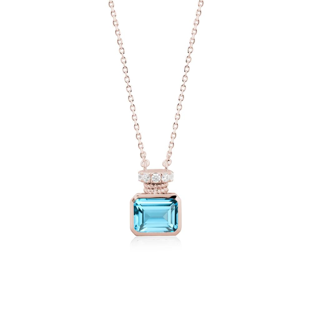 Solitaire Emerald Cut Swiss Blue Topaz Necklace - LUO Jewelry #metal_14k rose gold
