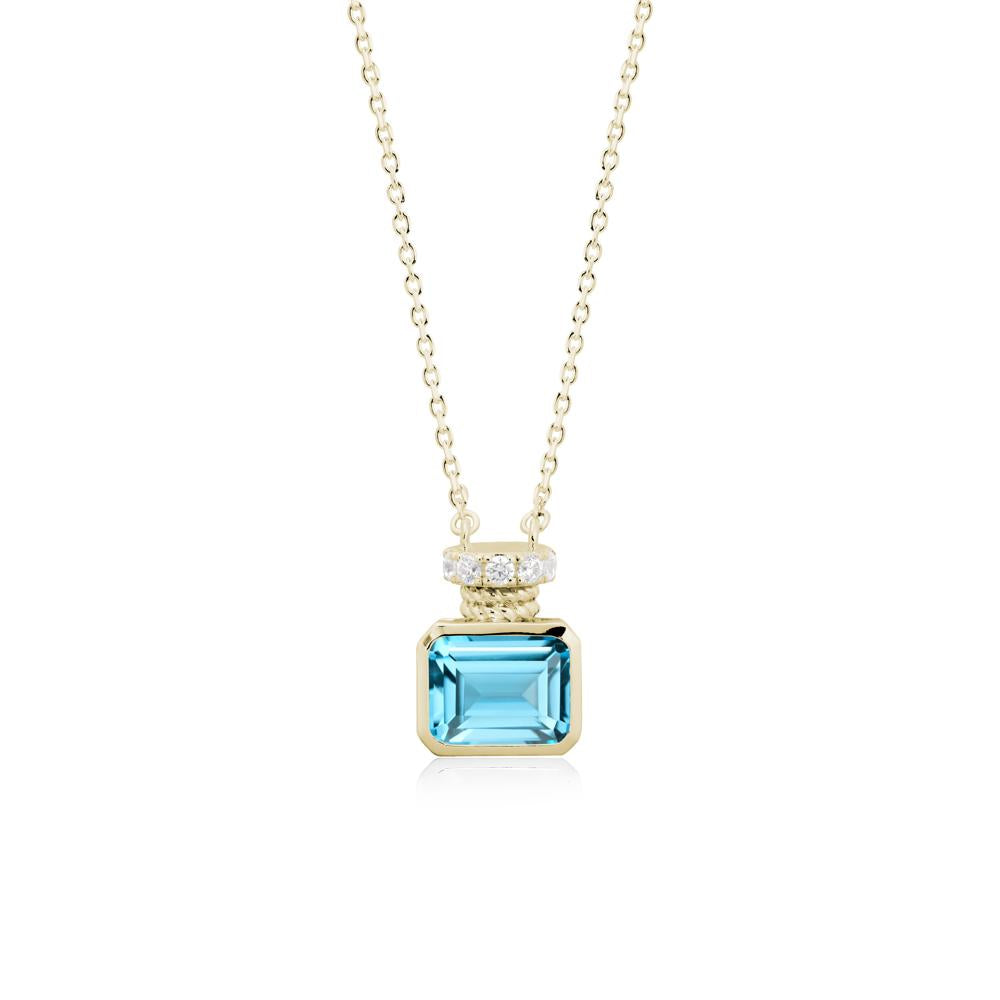 Solitaire Emerald Cut Swiss Blue Topaz Necklace - LUO Jewelry #metal_14k yellow gold