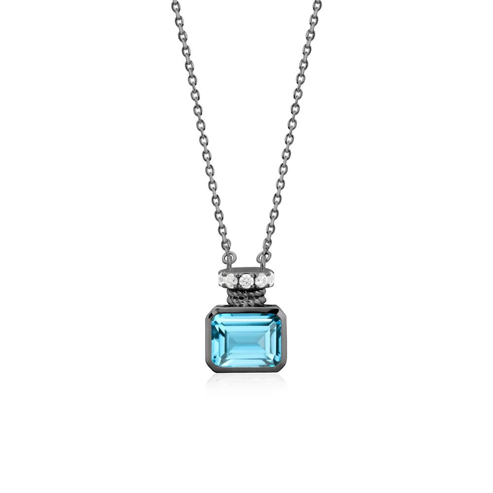 Solitaire Emerald Cut Swiss Blue Topaz Necklace - LUO Jewelry #metal_black finish sterling silver