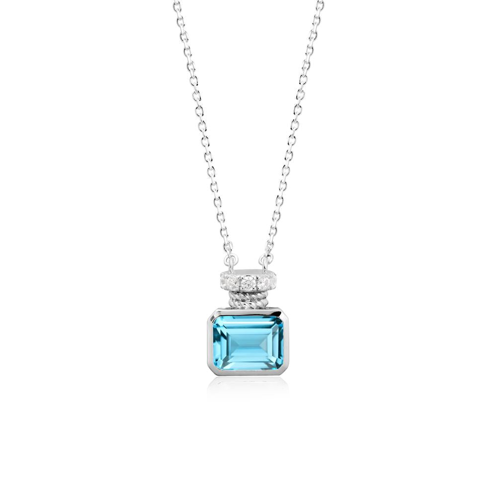 Solitaire Emerald Cut Swiss Blue Topaz Necklace - LUO Jewelry #metal_sterling silver