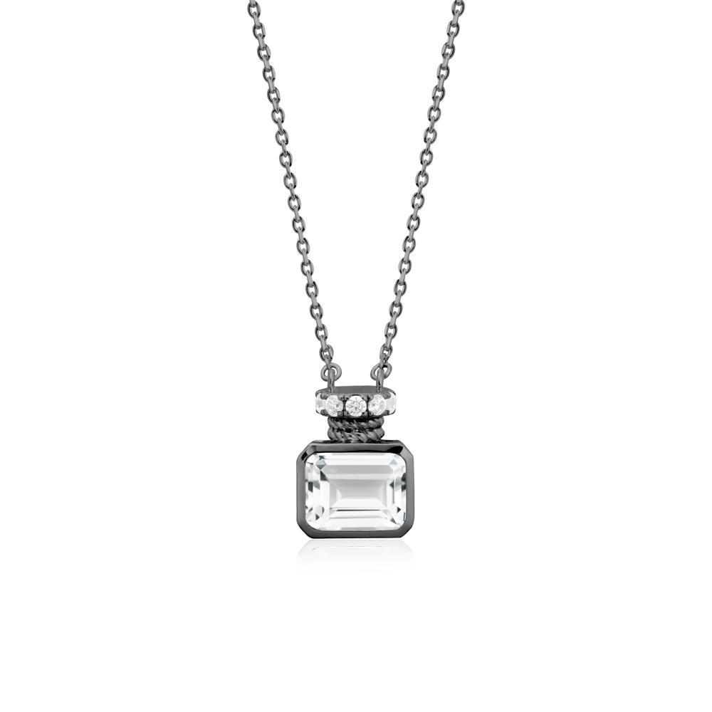 White Topaz Perfume Bottle Design Pendant Necklace - LUO Jewelry #metal_black finish sterling silver