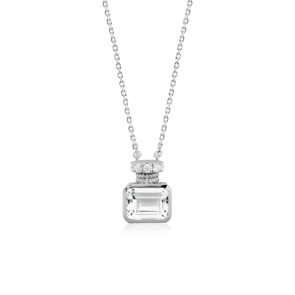 White Topaz Perfume Bottle Design Pendant Necklace - LUO Jewelry #metal_platinum