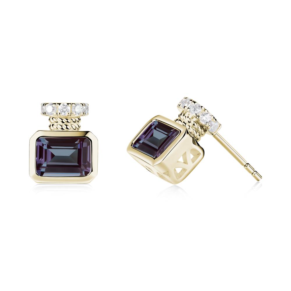 Bezel Set Emerald Cut Alexandrite Stud Earrings - LUO Jewelry #metal_14k yellow gold