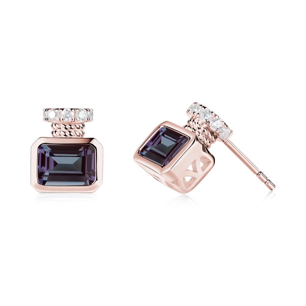 Bezel Set Emerald Cut Alexandrite Stud Earrings - LUO Jewelry #metal_18k rose gold