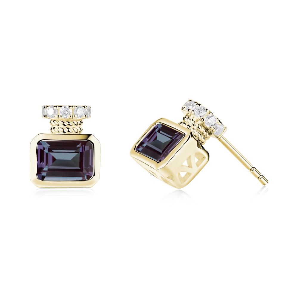 Bezel Set Emerald Cut Alexandrite Stud Earrings - LUO Jewelry #metal_18k yellow gold