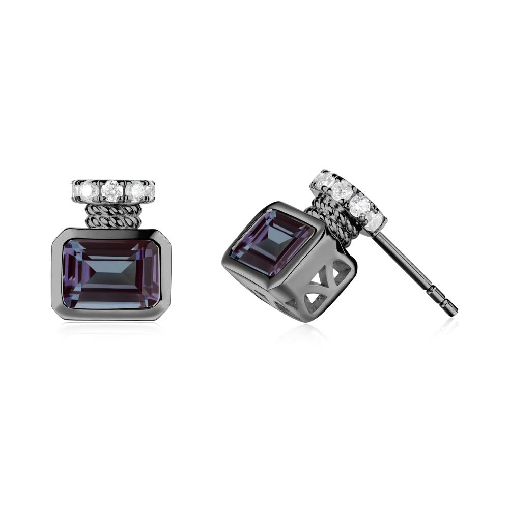 Bezel Set Emerald Cut Alexandrite Stud Earrings - LUO Jewelry #metal_black finish sterling silver