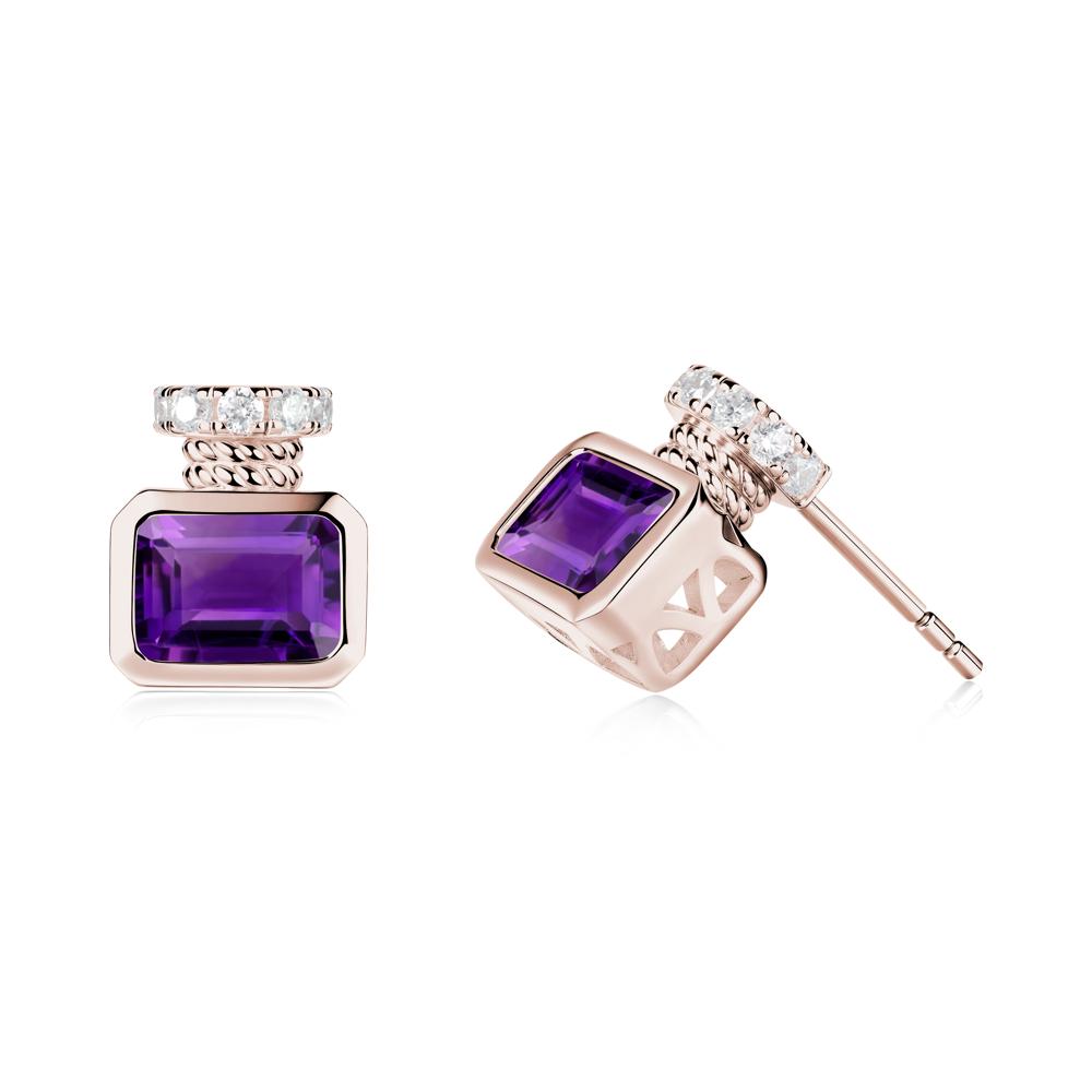 Bezel Set Emerald Cut Amethyst Stud Earrings - LUO Jewelry #metal_14k rose gold
