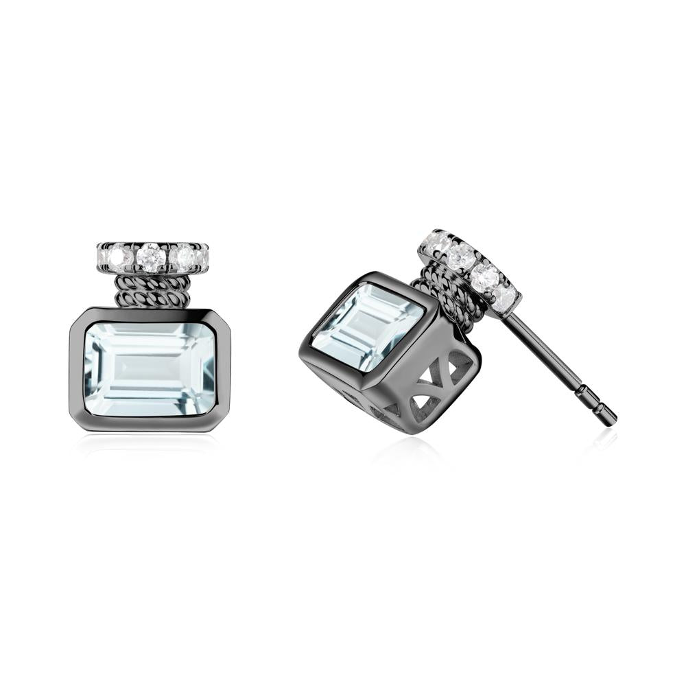 Bezel Set Emerald Cut Aquamarine Stud Earrings - LUO Jewelry #metal_black finish sterling silver