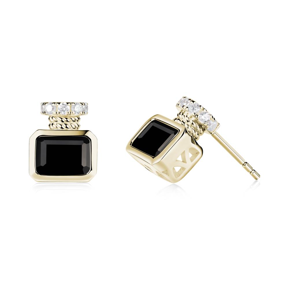 Solitaire Emerald Cut Black Spinel Stud Earrings - LUO Jewelry #metal_14k yellow gold