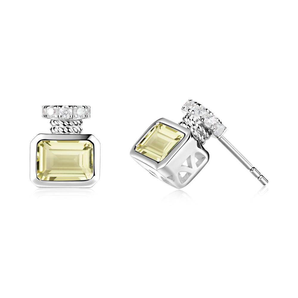 Solitaire Emerald Cut Lemon Quartz Stud Earrings - LUO Jewelry #metal_14k white gold