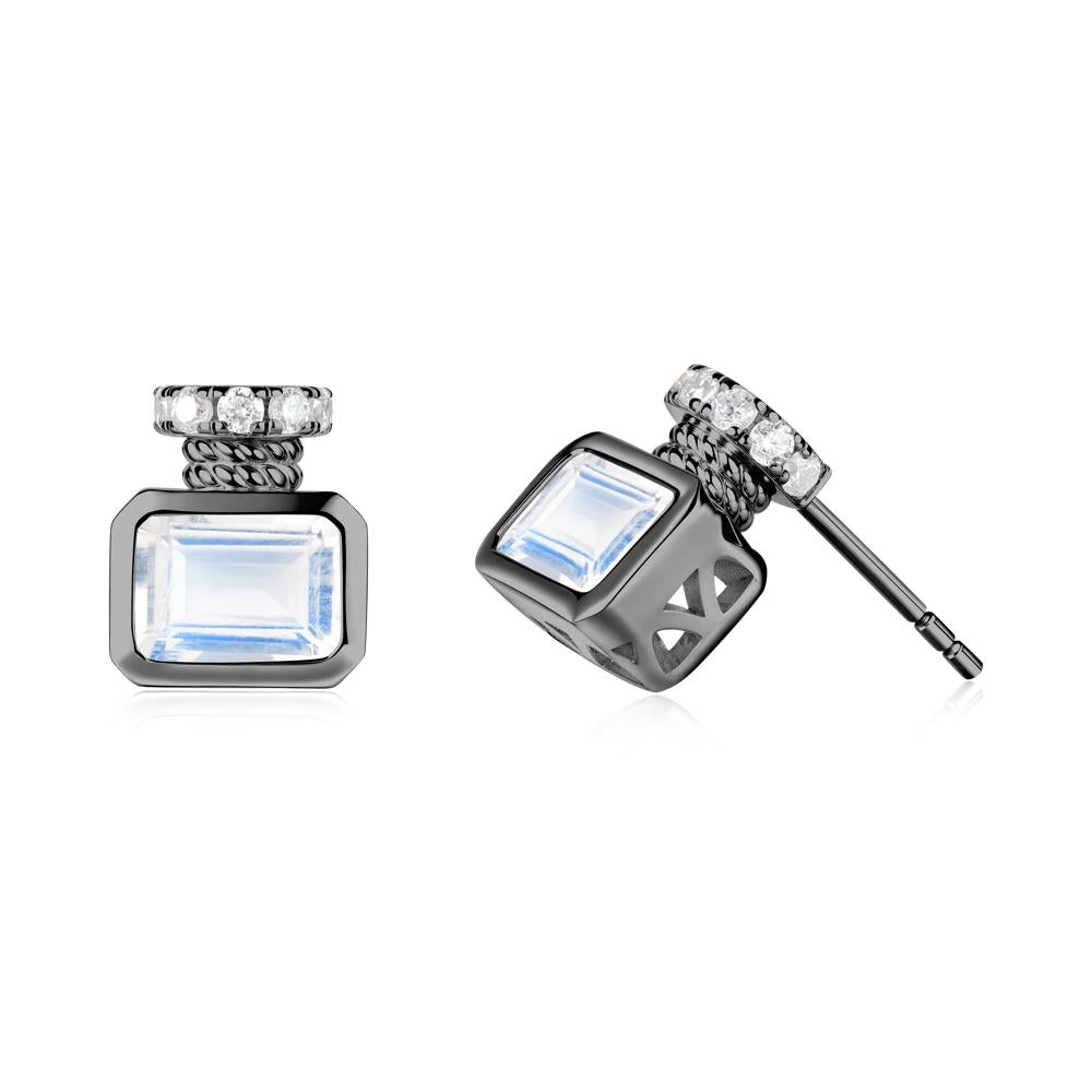 Solitaire Emerald Cut Moonstone Stud Earrings - LUO Jewelry #metal_black finish sterling silver