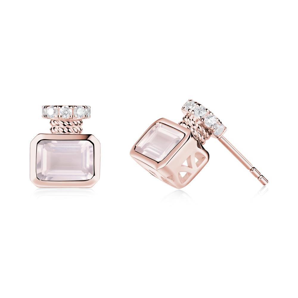 Solitaire Emerald Cut Rose Quartz Stud Earrings - LUO Jewelry #metal_18k rose gold