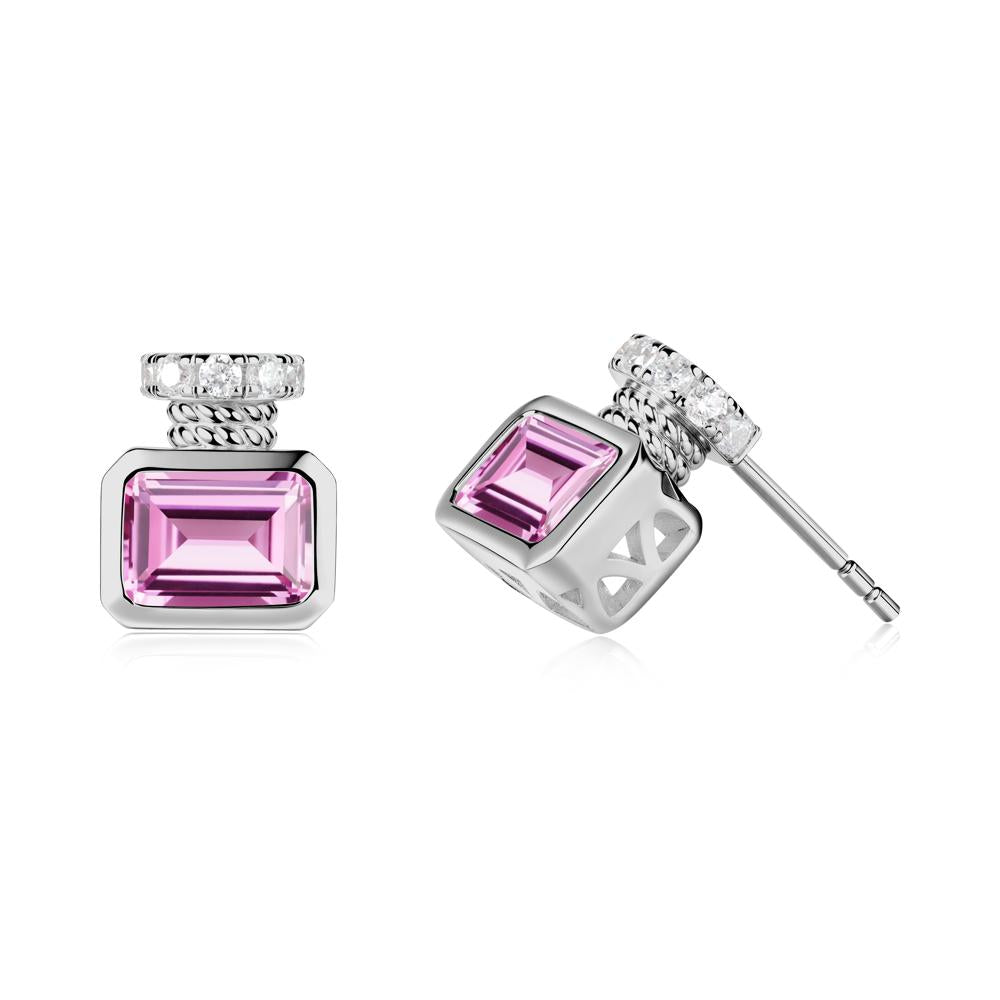 Bezel Set Emerald Cut Pink Sapphire Stud Earrings - LUO Jewelry #metal_platinum