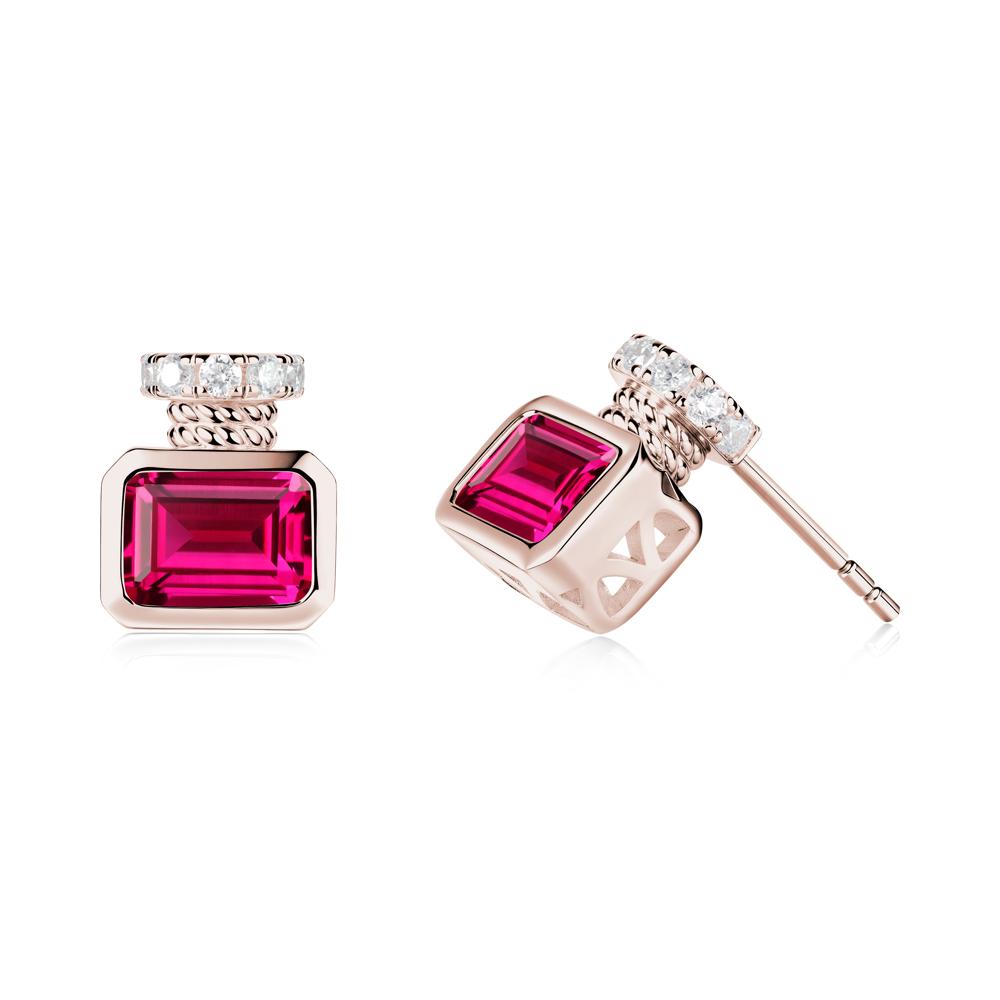Bezel Set Emerald Cut Ruby Stud Earrings - LUO Jewelry #metal_14k rose gold