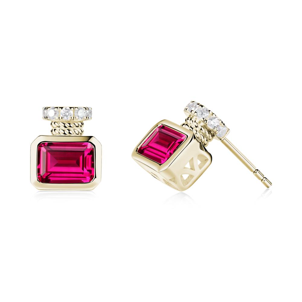 Bezel Set Emerald Cut Ruby Stud Earrings - LUO Jewelry #metal_14k yellow gold
