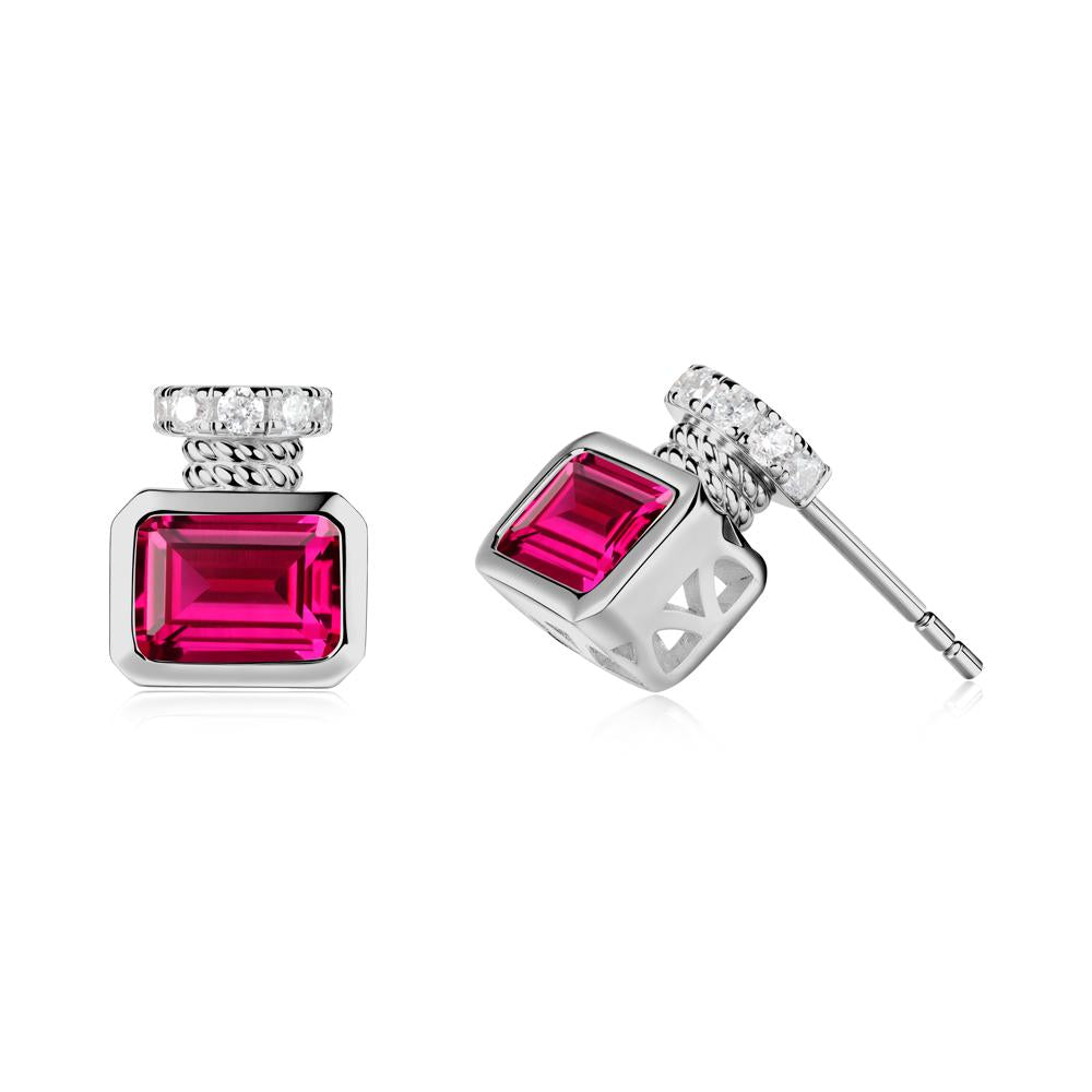 Bezel Set Emerald Cut Ruby Stud Earrings - LUO Jewelry #metal_platinum