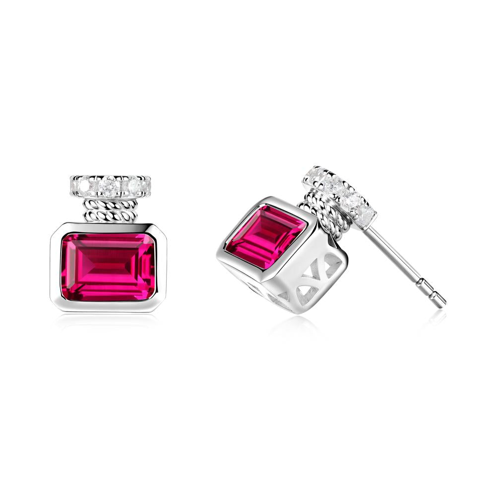 Bezel Set Emerald Cut Ruby Stud Earrings - LUO Jewelry #metal_sterling silver