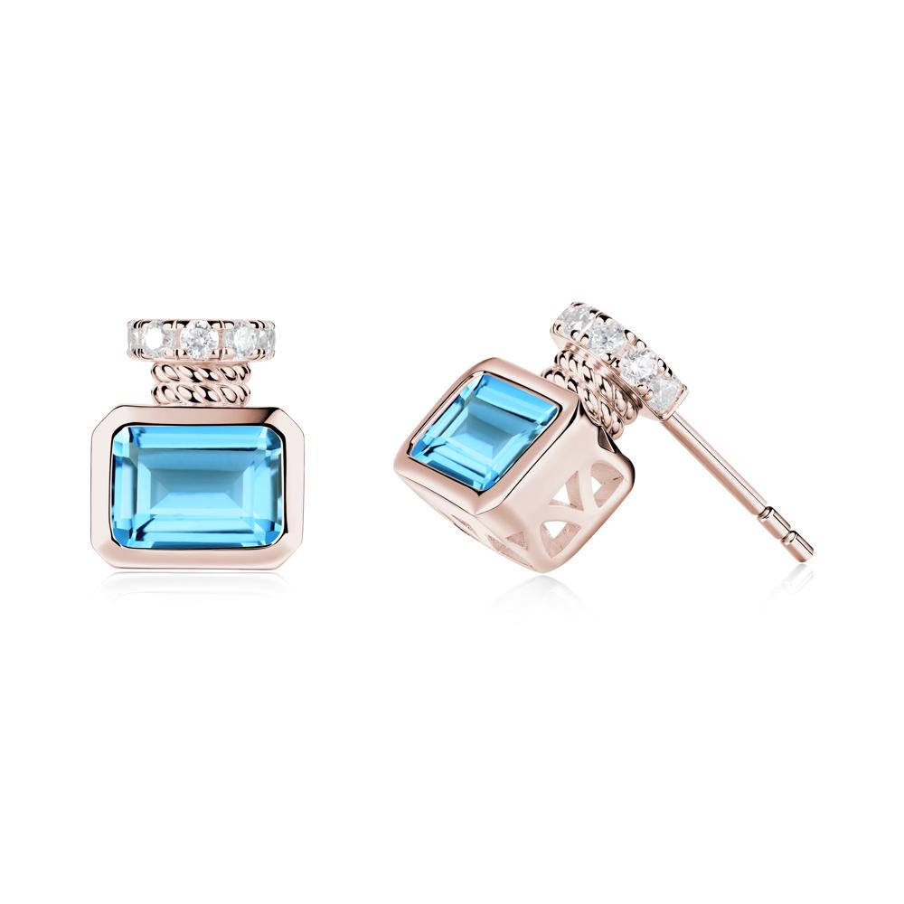 Solitaire Emerald Cut Swiss Blue Topaz Stud Earrings - LUO Jewelry #metal_14k rose gold