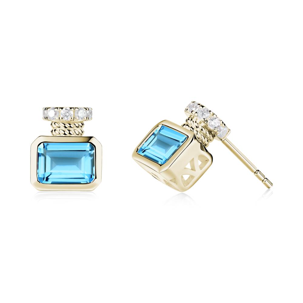 Solitaire Emerald Cut Swiss Blue Topaz Stud Earrings - LUO Jewelry #metal_14k yellow gold