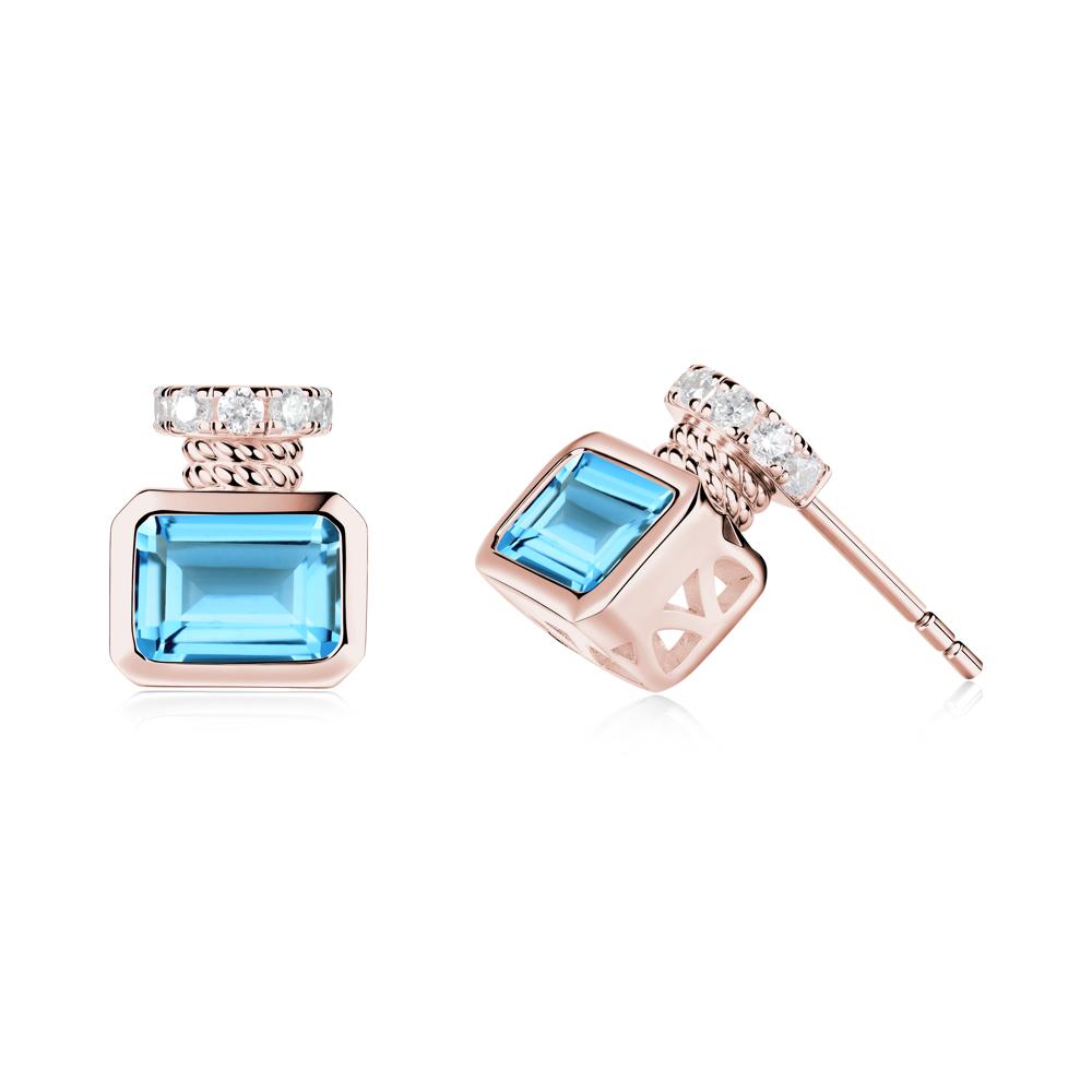 Solitaire Emerald Cut Swiss Blue Topaz Stud Earrings - LUO Jewelry #metal_18k rose gold
