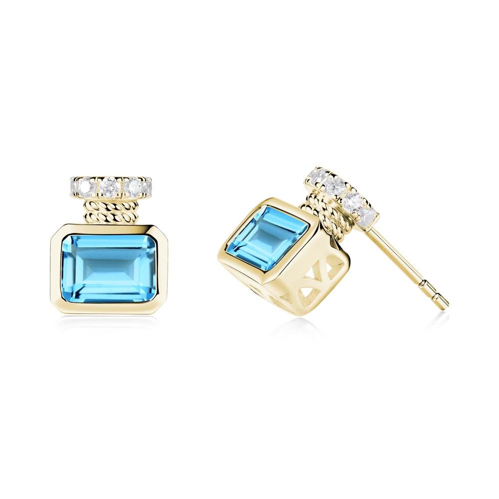 Solitaire Emerald Cut Swiss Blue Topaz Stud Earrings - LUO Jewelry #metal_18k yellow gold