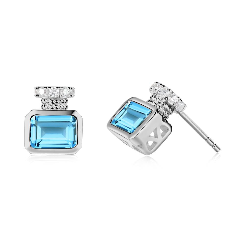 Solitaire Emerald Cut Swiss Blue Topaz Stud Earrings - LUO Jewelry #metal_platinum