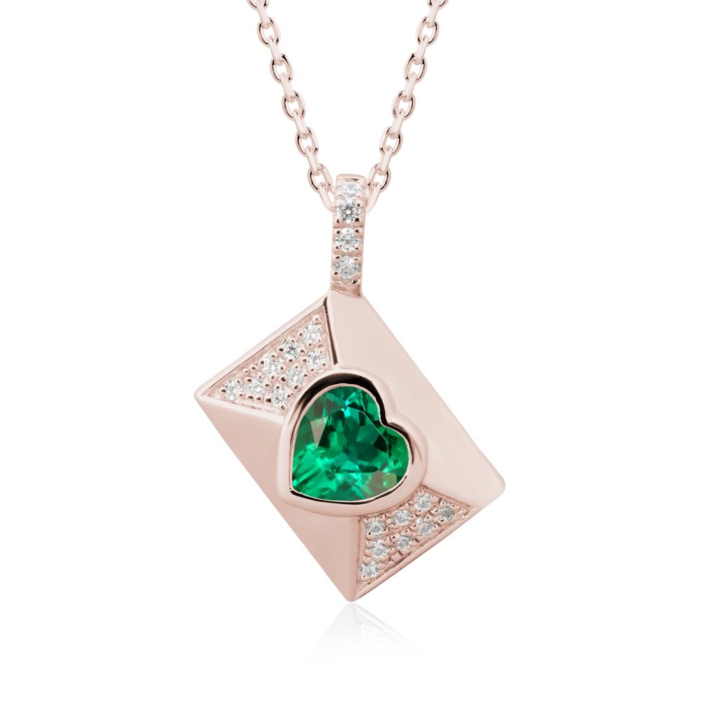 Heart Shaped Emerald Love Letter Envelope Pendant - LUO Jewelry #metal_14k rose gold