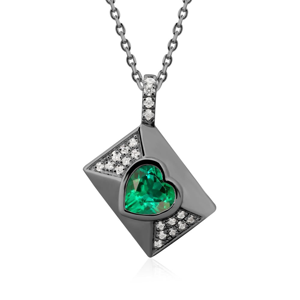 Heart Shaped Emerald Love Letter Envelope Pendant - LUO Jewelry #metal_black finish sterling silver