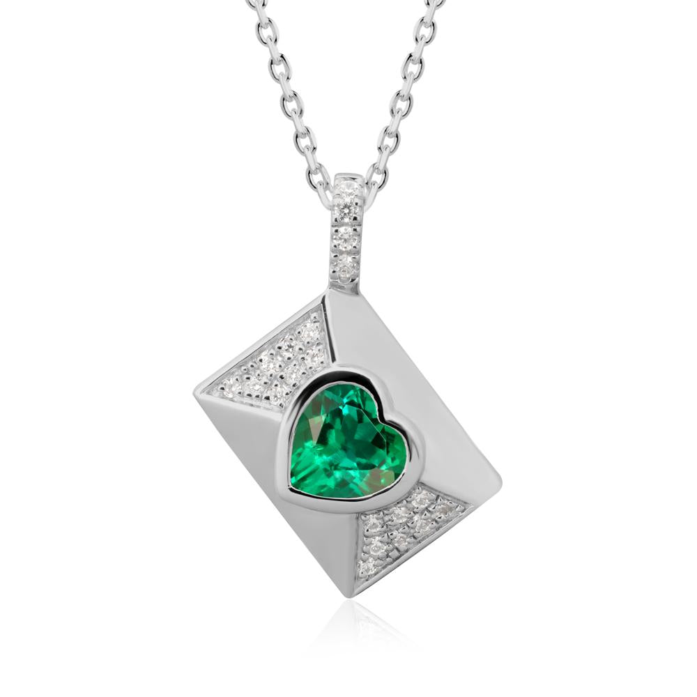 Heart Shaped Emerald Love Letter Envelope Pendant - LUO Jewelry #metal_platinum