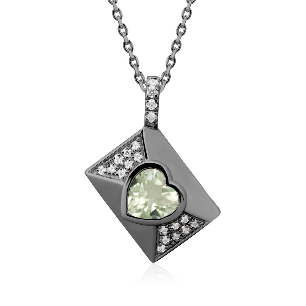 Bezel Set Heart Shaped Green Amethyst Neckace - LUO Jewelry #metal_black finish sterling silver