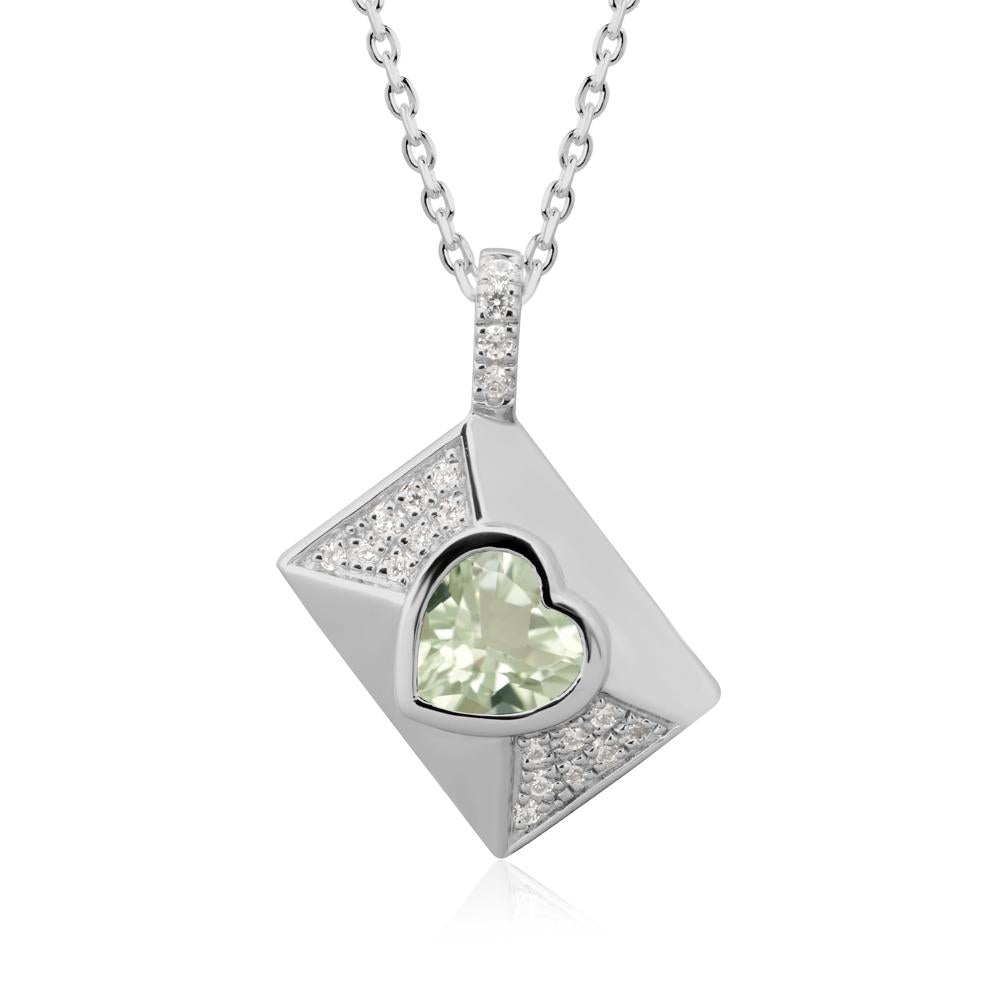 Bezel Set Heart Shaped Green Amethyst Neckace - LUO Jewelry #metal_platinum
