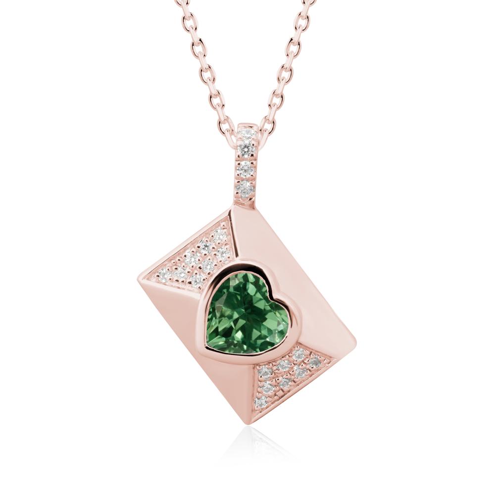 Heart Shaped Green Sapphire Love Letter Envelope Pendant - LUO Jewelry #metal_18k rose gold