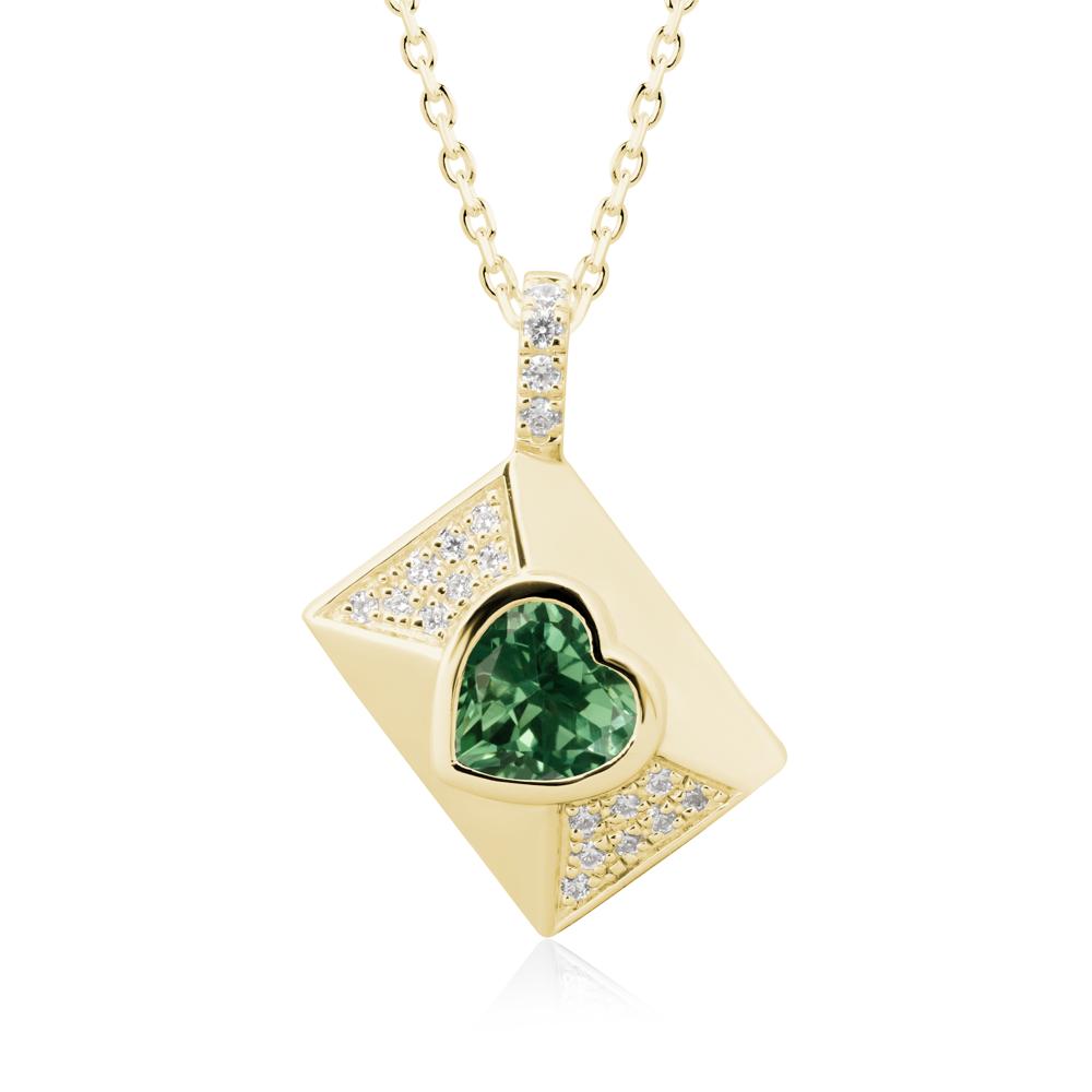 Heart Shaped Green Sapphire Love Letter Envelope Pendant - LUO Jewelry #metal_18k yellow gold