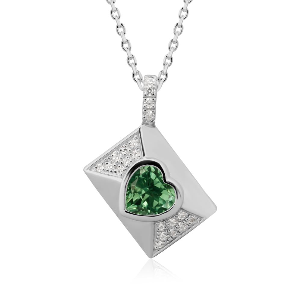 Heart Shaped Green Sapphire Love Letter Envelope Pendant - LUO Jewelry #metal_platinum