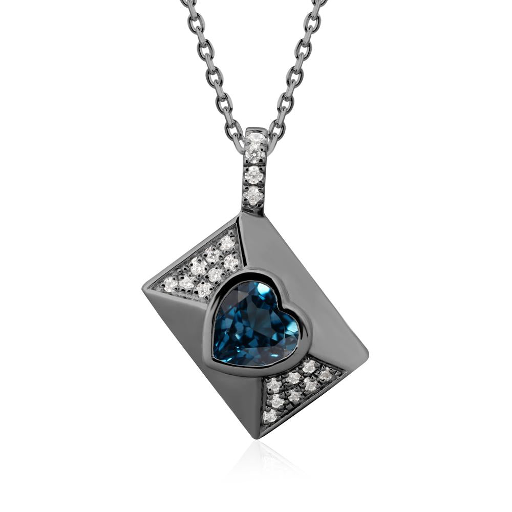 Bezel Set Heart Shaped London Blue Topaz Neckace - LUO Jewelry #metal_black finish sterling silver