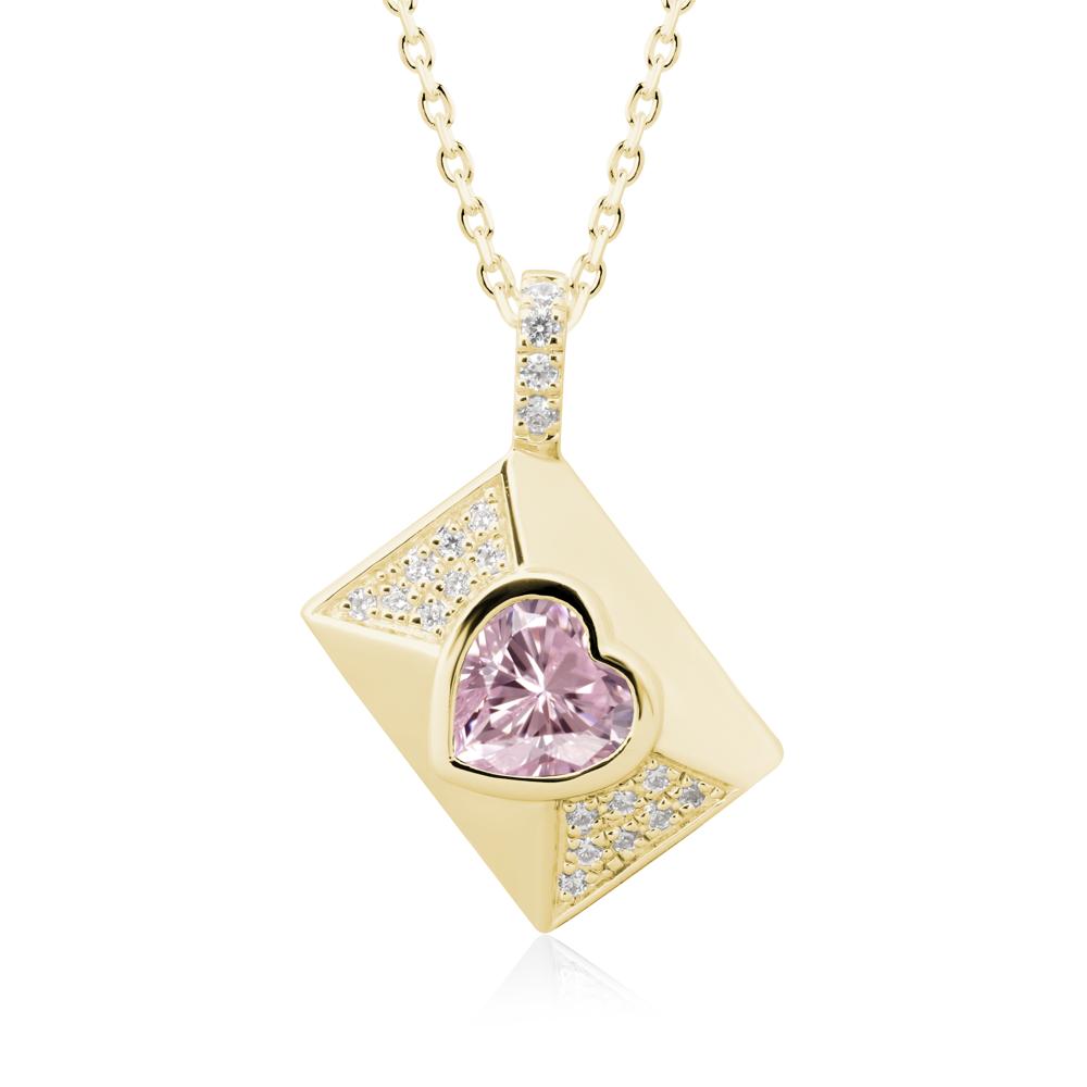 Heart Shaped Pink Cubic Zirconia Love Letter Envelope Pendant - LUO Jewelry #metal_18k yellow gold
