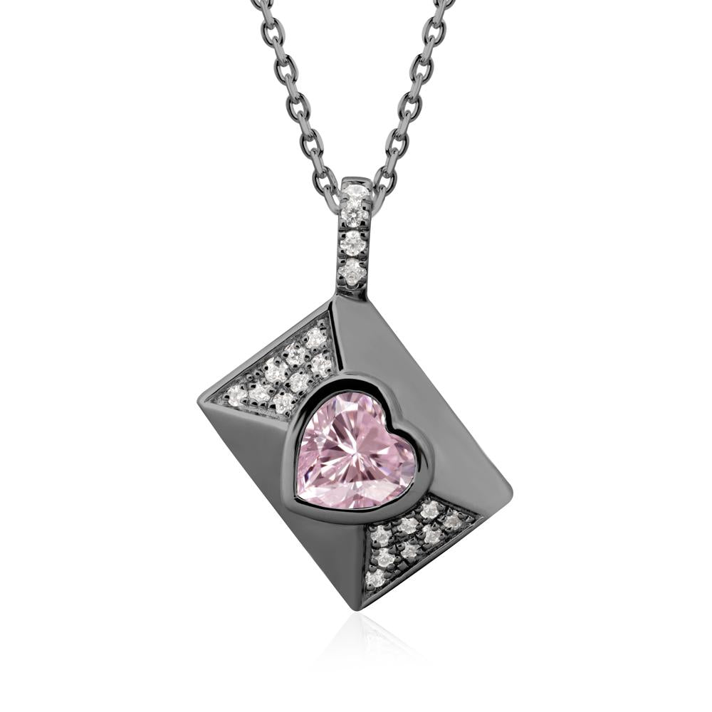 Heart Shaped Pink Cubic Zirconia Love Letter Envelope Pendant - LUO Jewelry #metal_black finish sterling silver