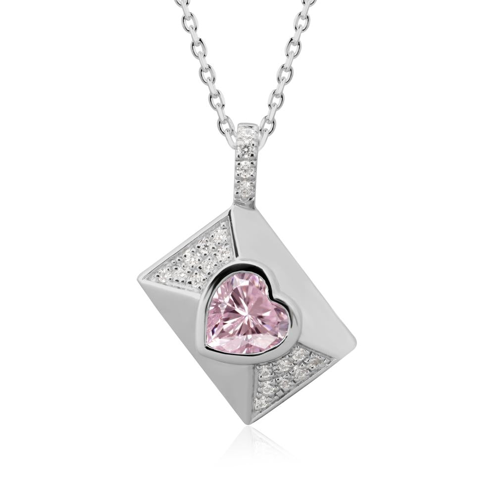 Heart Shaped Pink Cubic Zirconia Love Letter Envelope Pendant - LUO Jewelry #metal_platinum