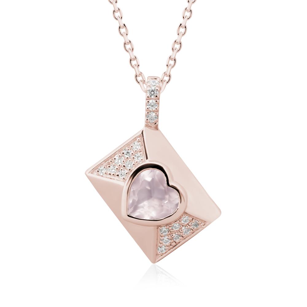Bezel Set Heart Shaped Rose Quartz Neckace - LUO Jewelry #metal_14k rose gold