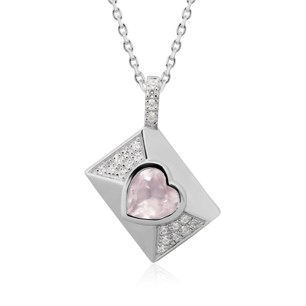 Bezel Set Heart Shaped Rose Quartz Neckace - LUO Jewelry #metal_platinum