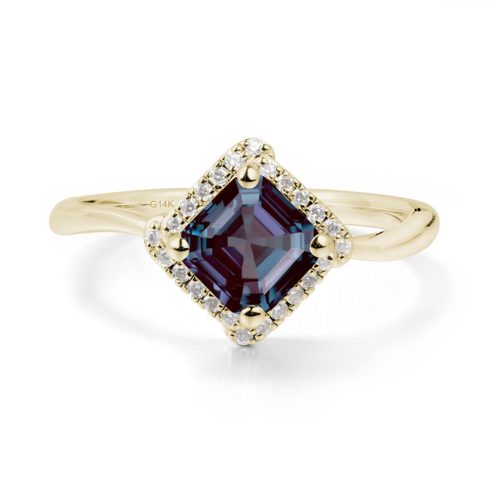 Halo Asscher Alexandrite Ring - LUO Jewelry #metal_14k yellow gold