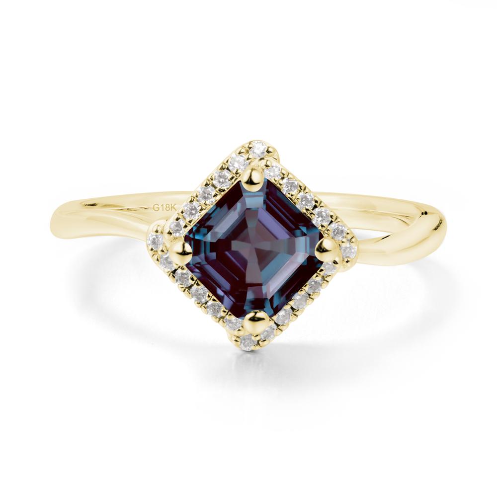 Halo Asscher Alexandrite Ring - LUO Jewelry #metal_18k yellow gold