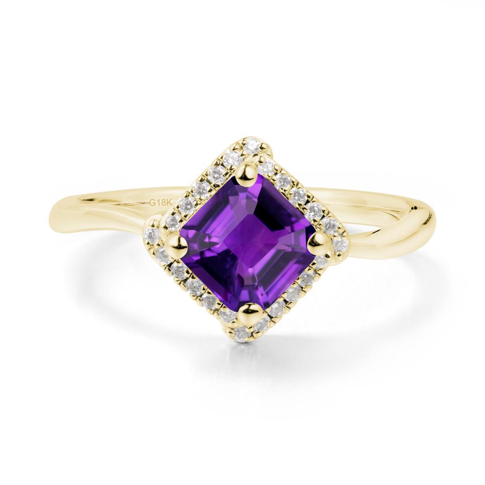Asscher Amethyst Halo Ring - LUO Jewelry #metal_18k yellow gold