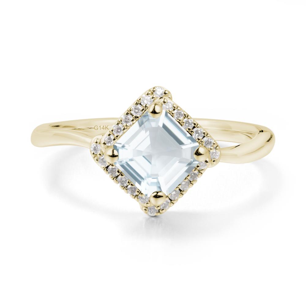 Asscher Aquamarine Halo Ring - LUO Jewelry #metal_14k yellow gold