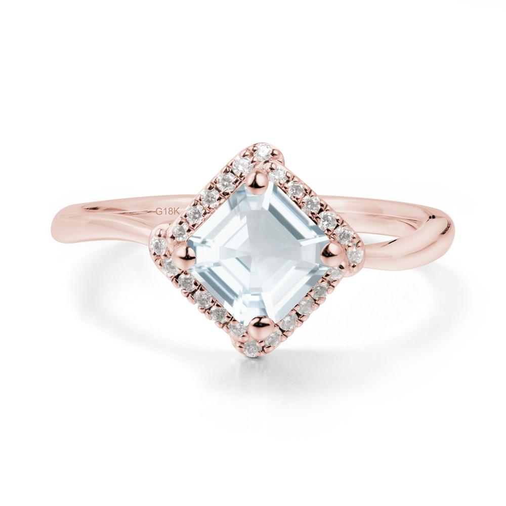 Asscher Aquamarine Halo Ring - LUO Jewelry #metal_18k rose gold