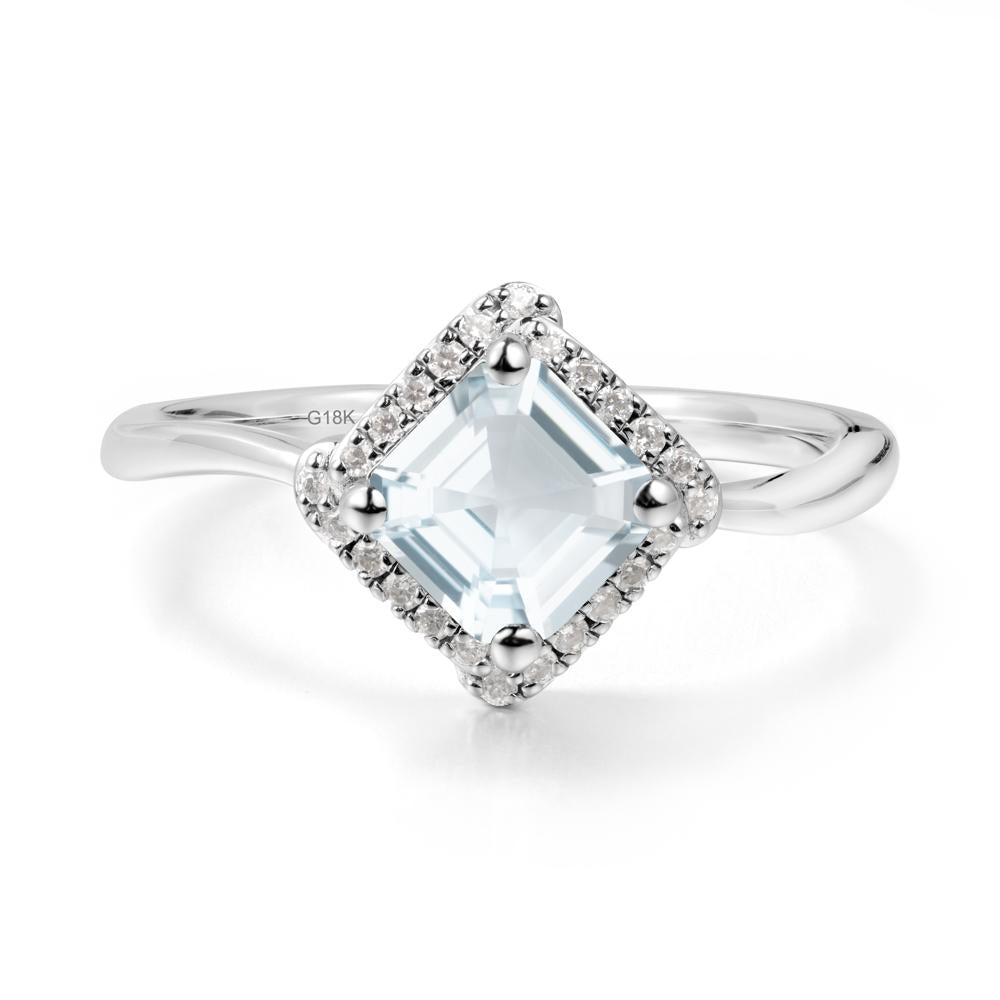 Asscher Aquamarine Halo Ring - LUO Jewelry #metal_18k white gold