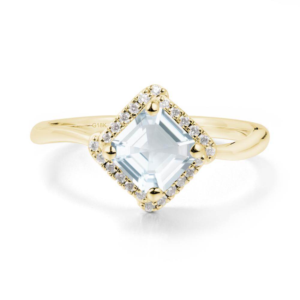 Asscher Aquamarine Halo Ring - LUO Jewelry #metal_18k yellow gold