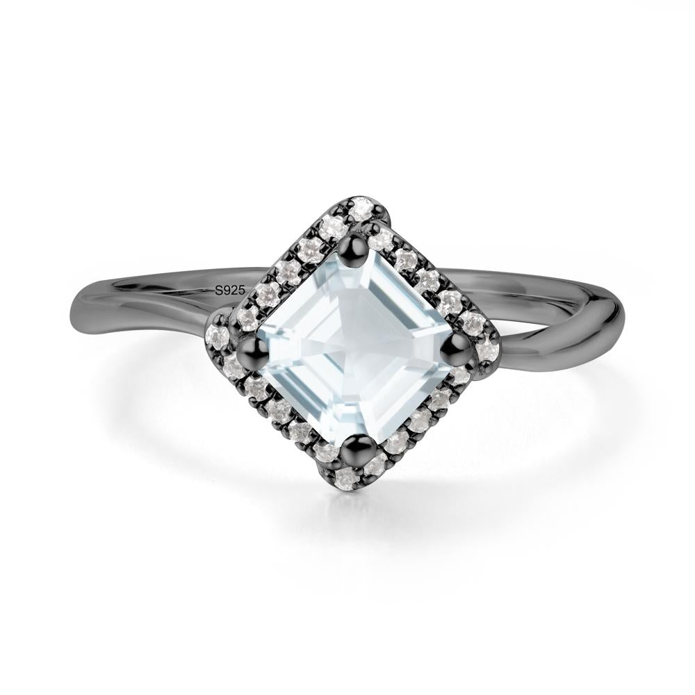 Asscher Aquamarine Halo Ring - LUO Jewelry #metal_black finish sterling silver